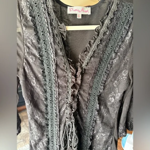 Pretty Angel Black Lace-Up Tunic Top Victorian Whimsigoth Style goth alternative - Picture 6 of 7